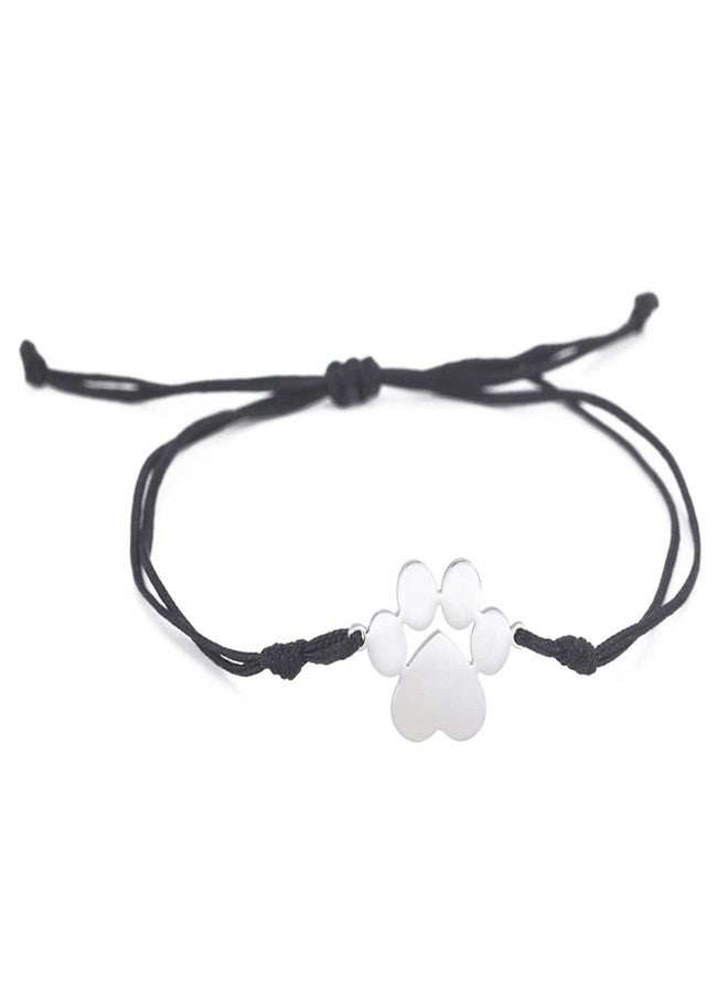UNIFT Paw Print Layered Bracelet For Women Stainless Steel Hollow Out Cat Paw Print Strings Bracelet Cute Charm Adjustable Double Rope Bracelet Jewelry Cat Lover Gifts (silver 1, Stainless Steel) - Image 1